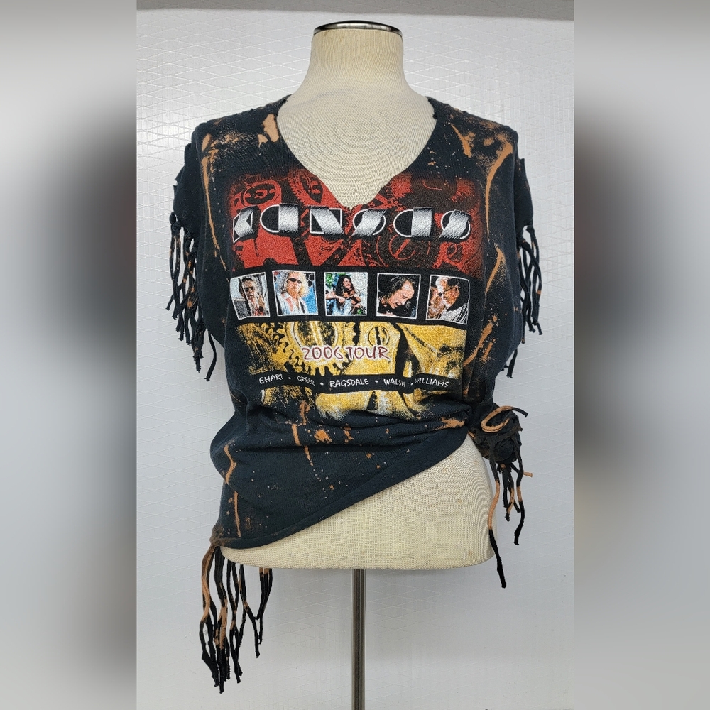 Kansas Rock Band Fringe Shred Concert Tee  Upcycled - Picture 2 of 14